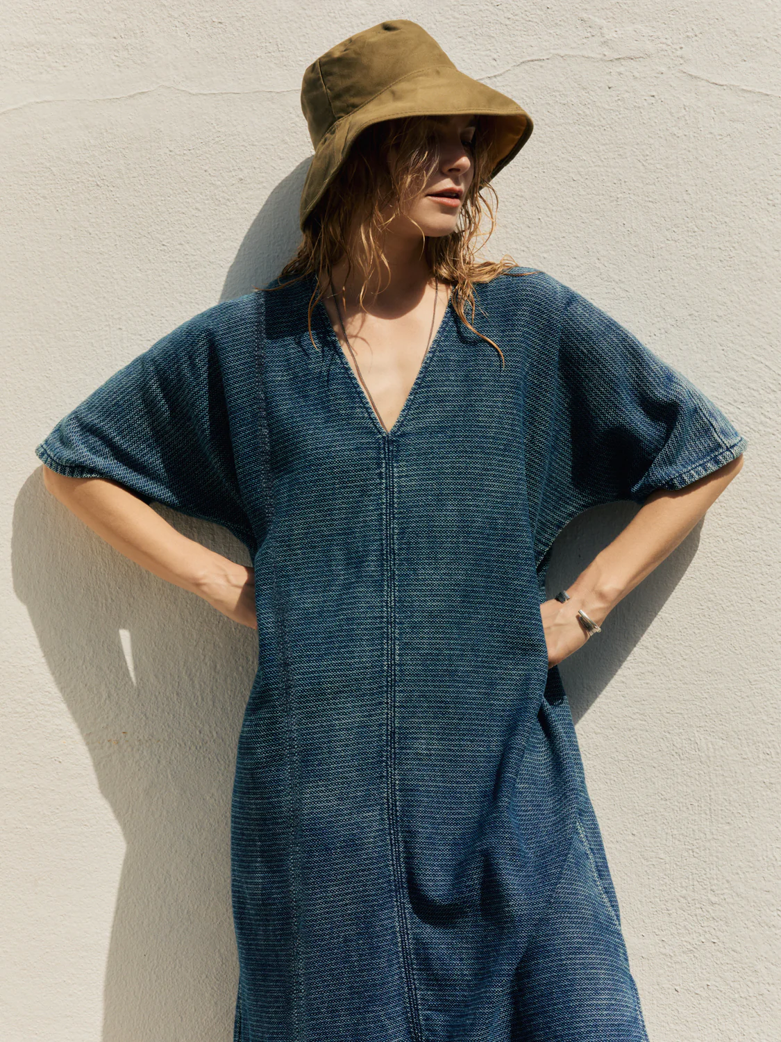 bleached indigo open weave caftan - Image 3