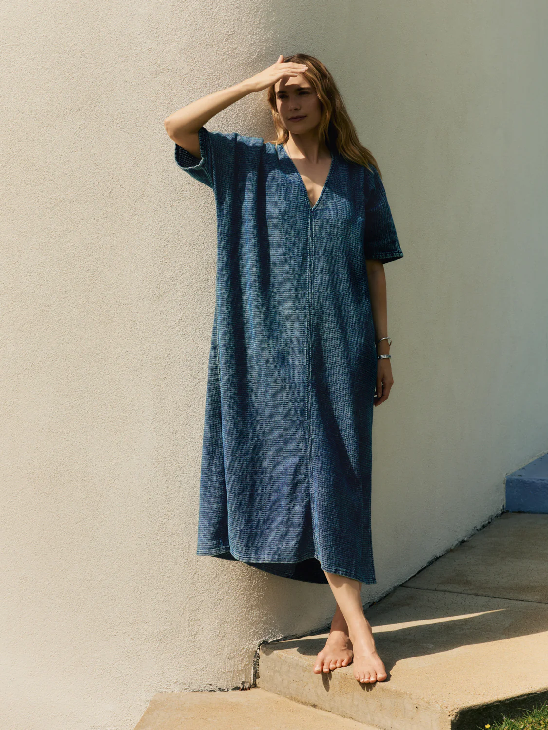 bleached indigo open weave caftan - Image 4