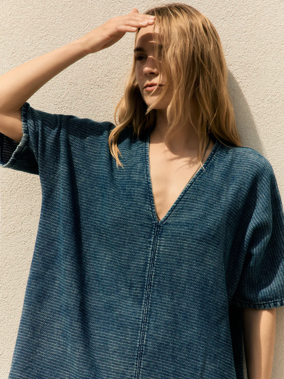 bleached indigo open weave caftan - Image 6