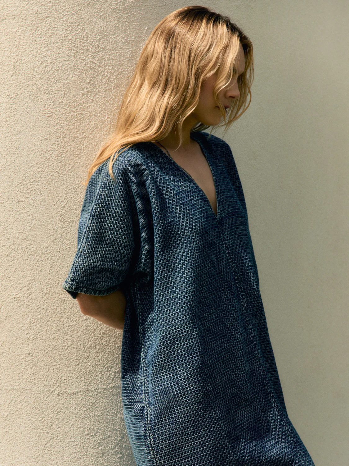bleached indigo open weave caftan - Image 7