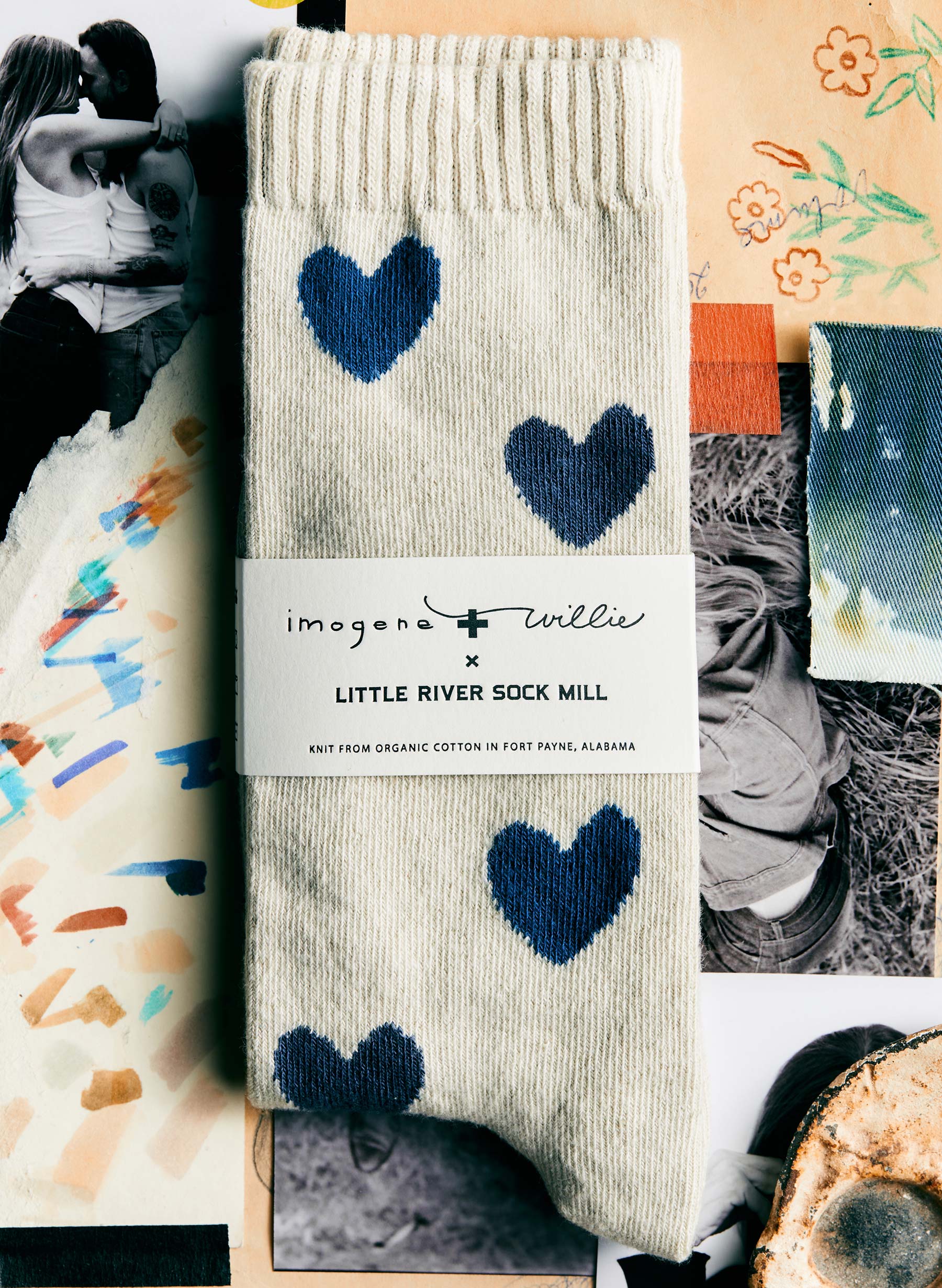 blue heart sock in natural - Image 2