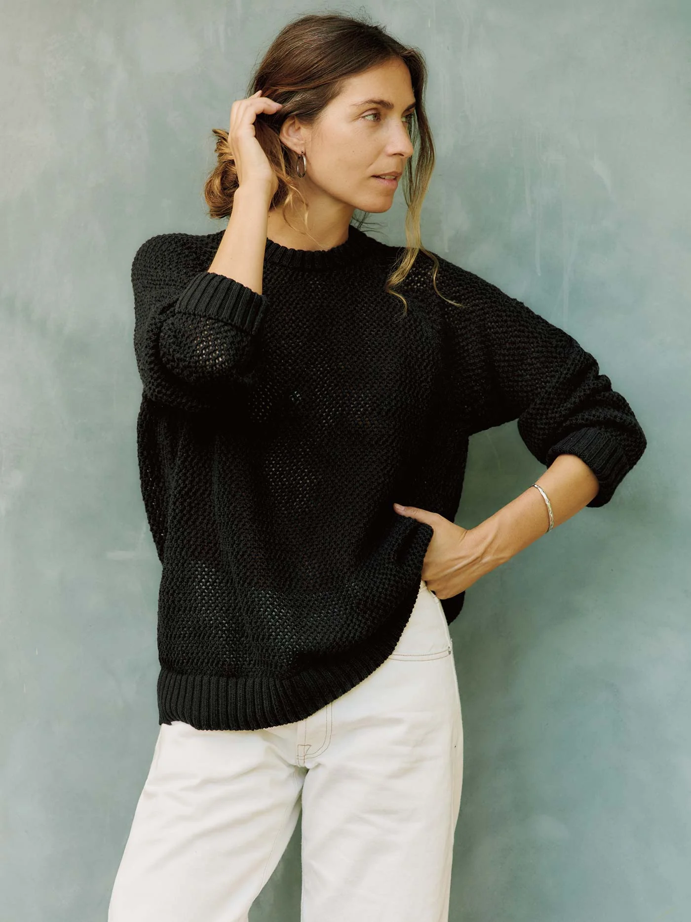 cascabel open weave sweater in black - Image 3