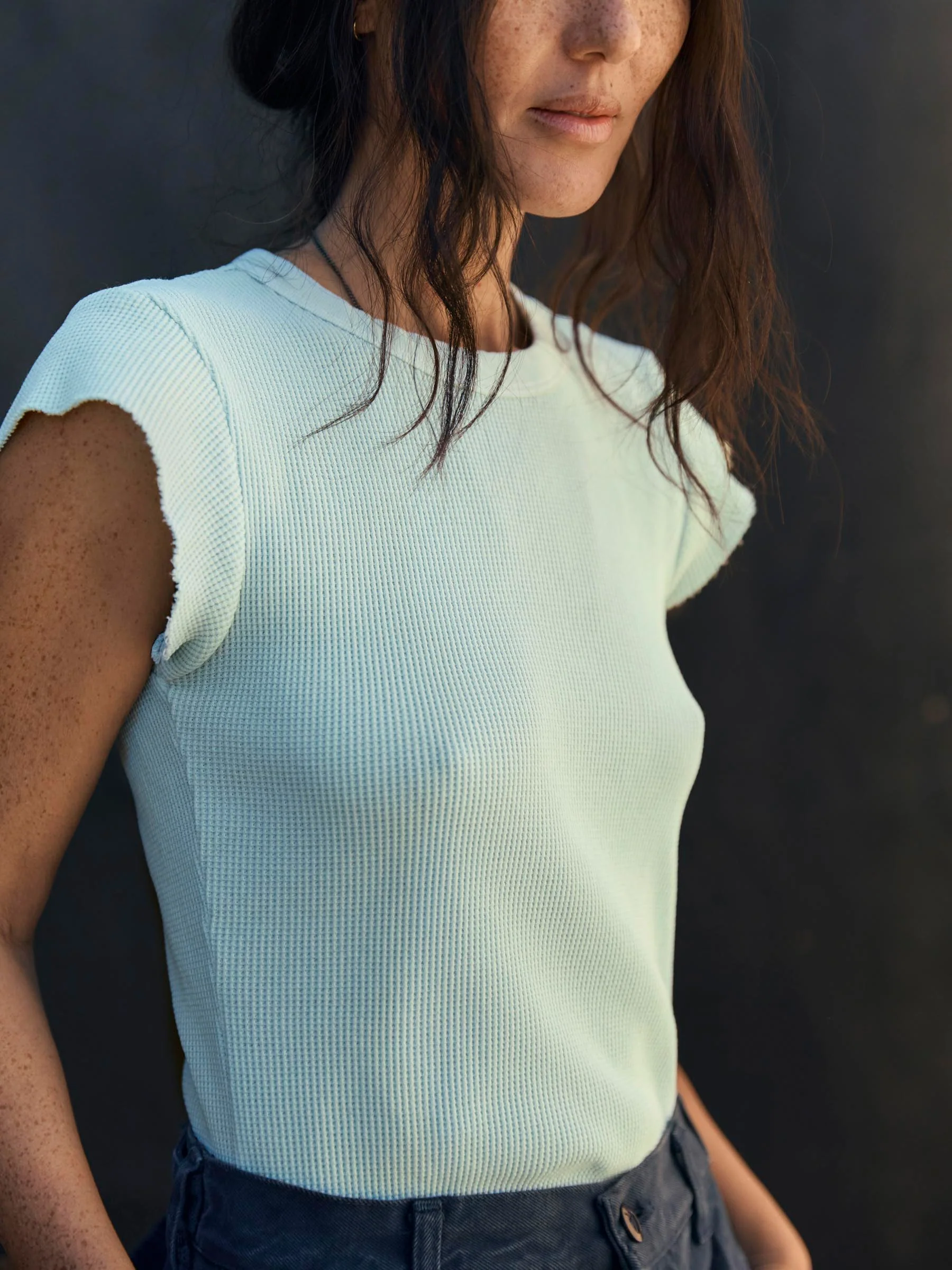 cut sleeve thermal in sky blue - Image 3