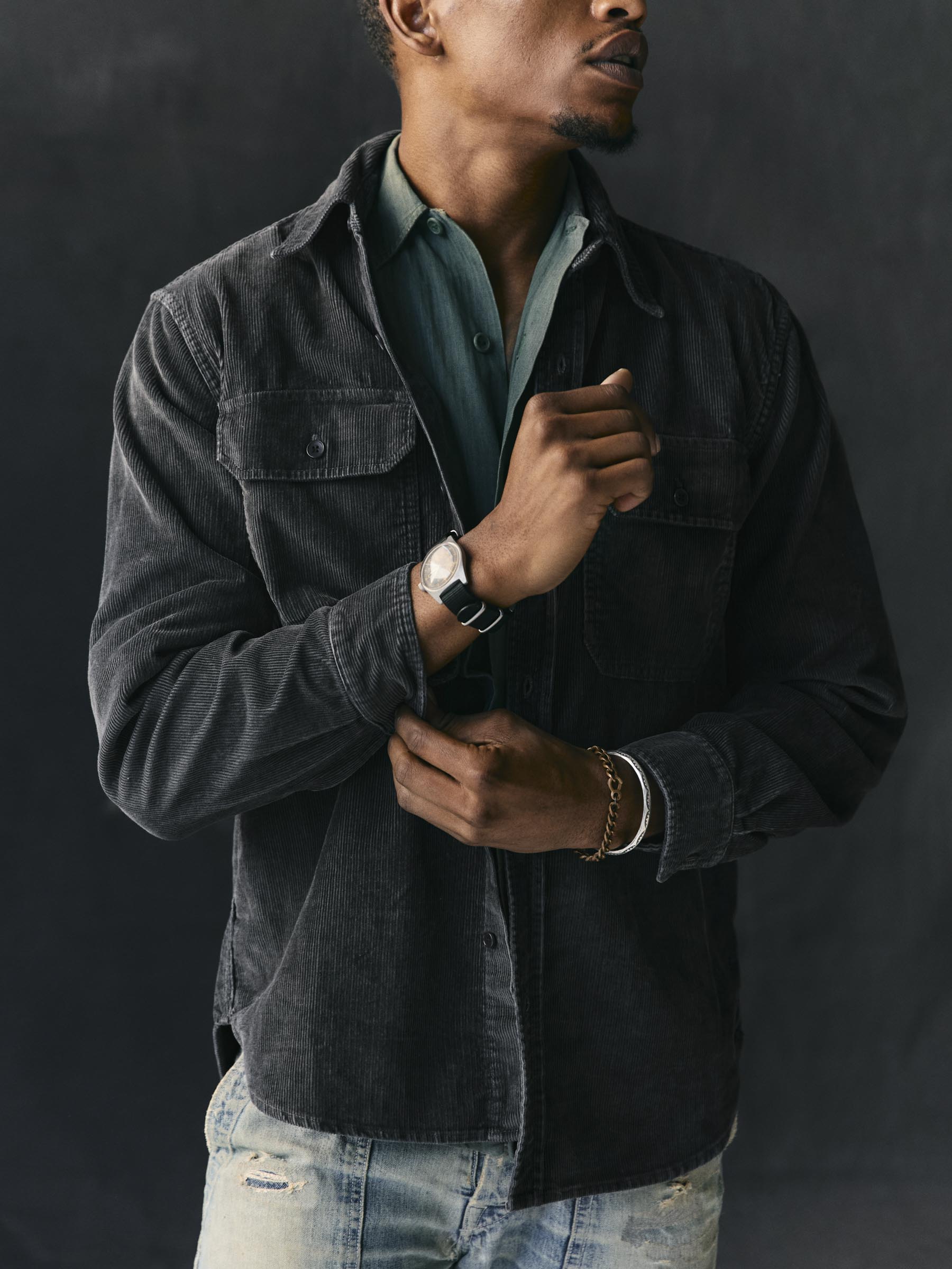 griffin workshirt in faded black cord - Image 6