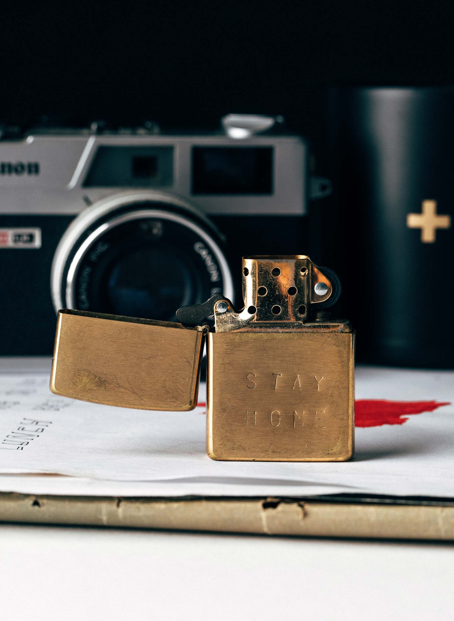 hand stamped “stay home” zippo - Image 2