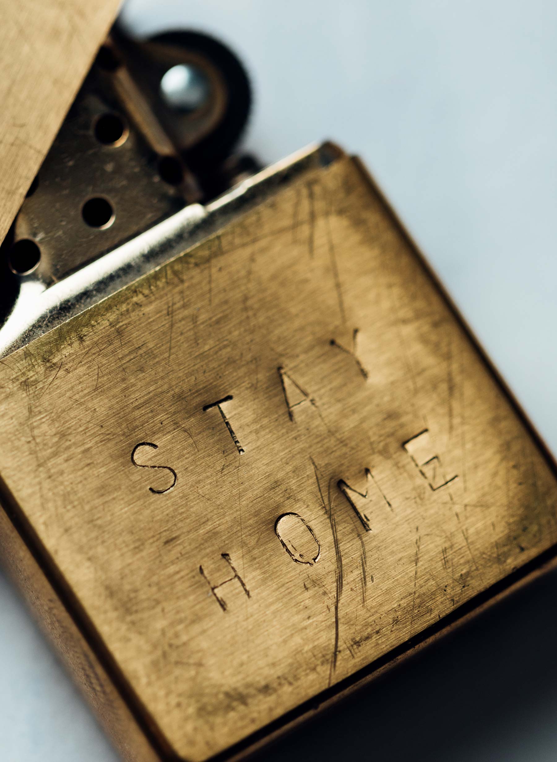 hand stamped “stay home” zippo - Image 3