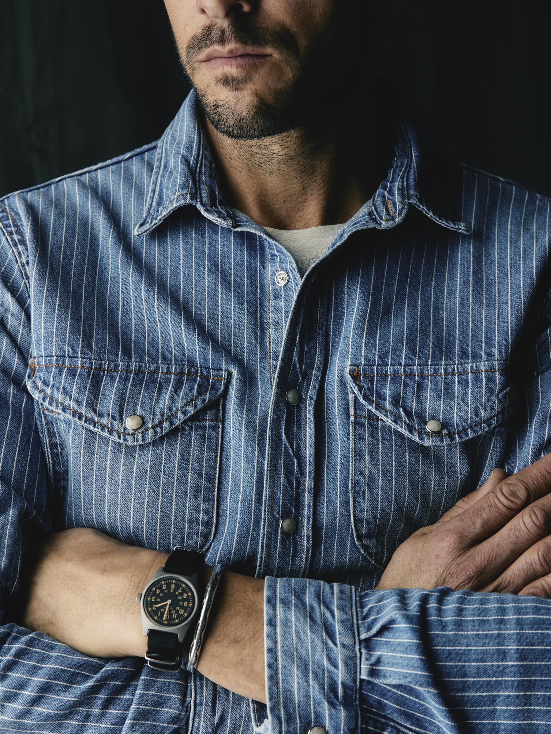 hayes indigo stripe pearl snap - Image 7