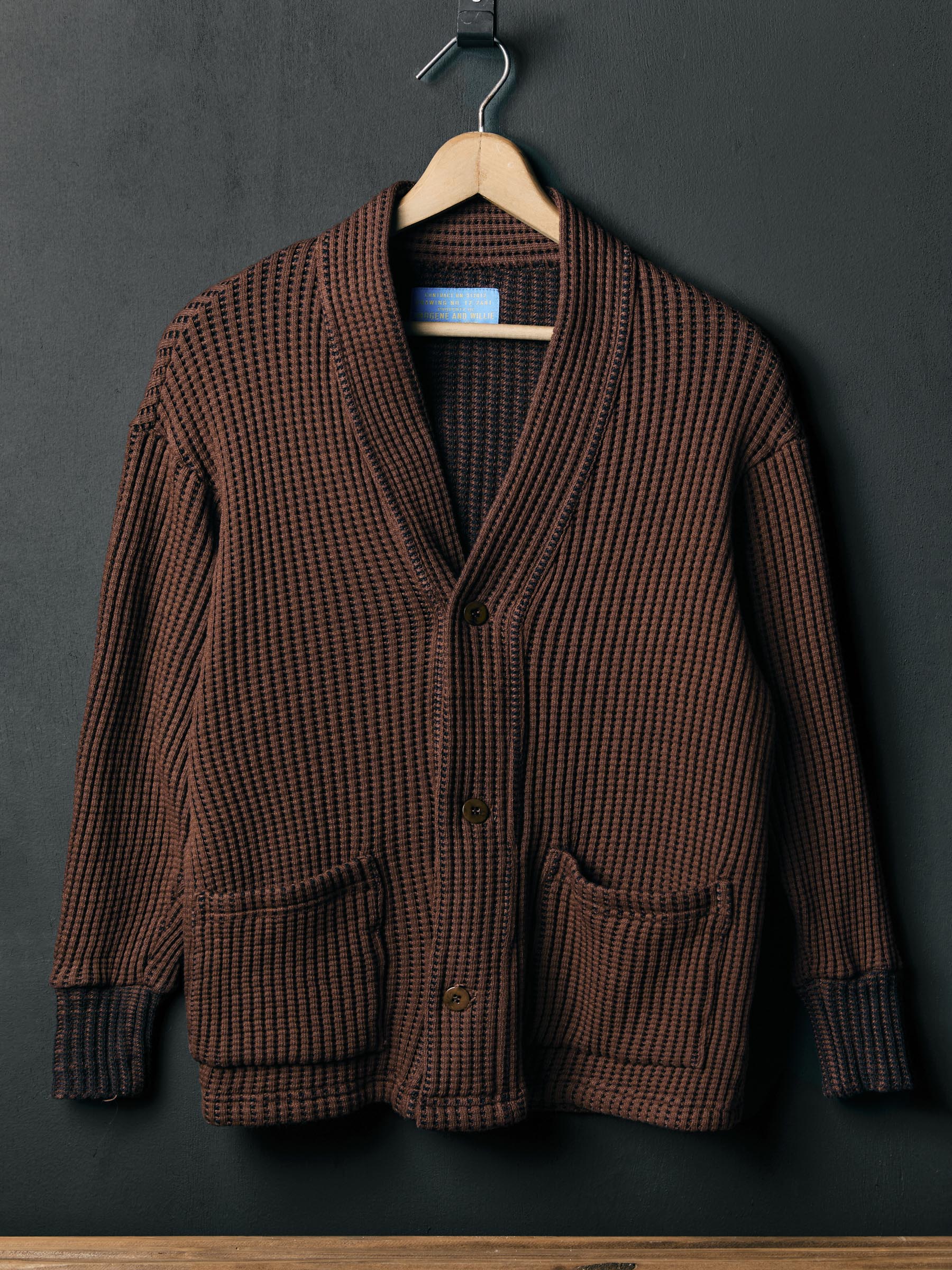 knit waffle cardigan in brown - Image 4
