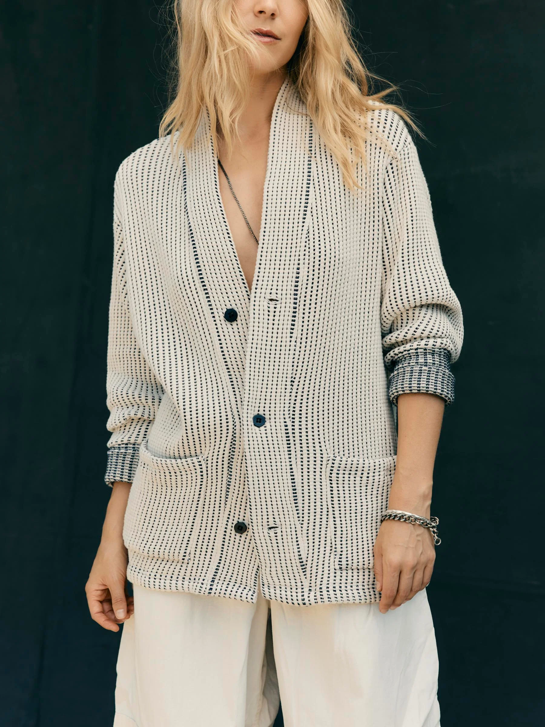 knit waffle cardigan in natural - Image 4