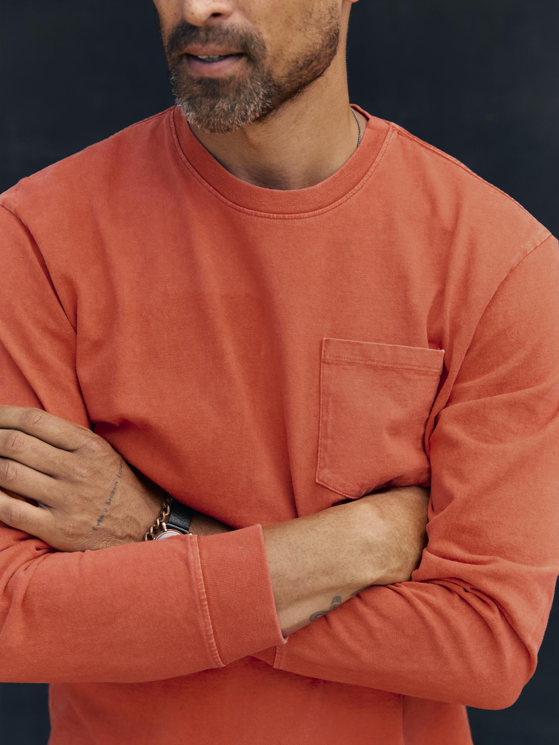 long sleeve pocket tee in faded orange - Image 6