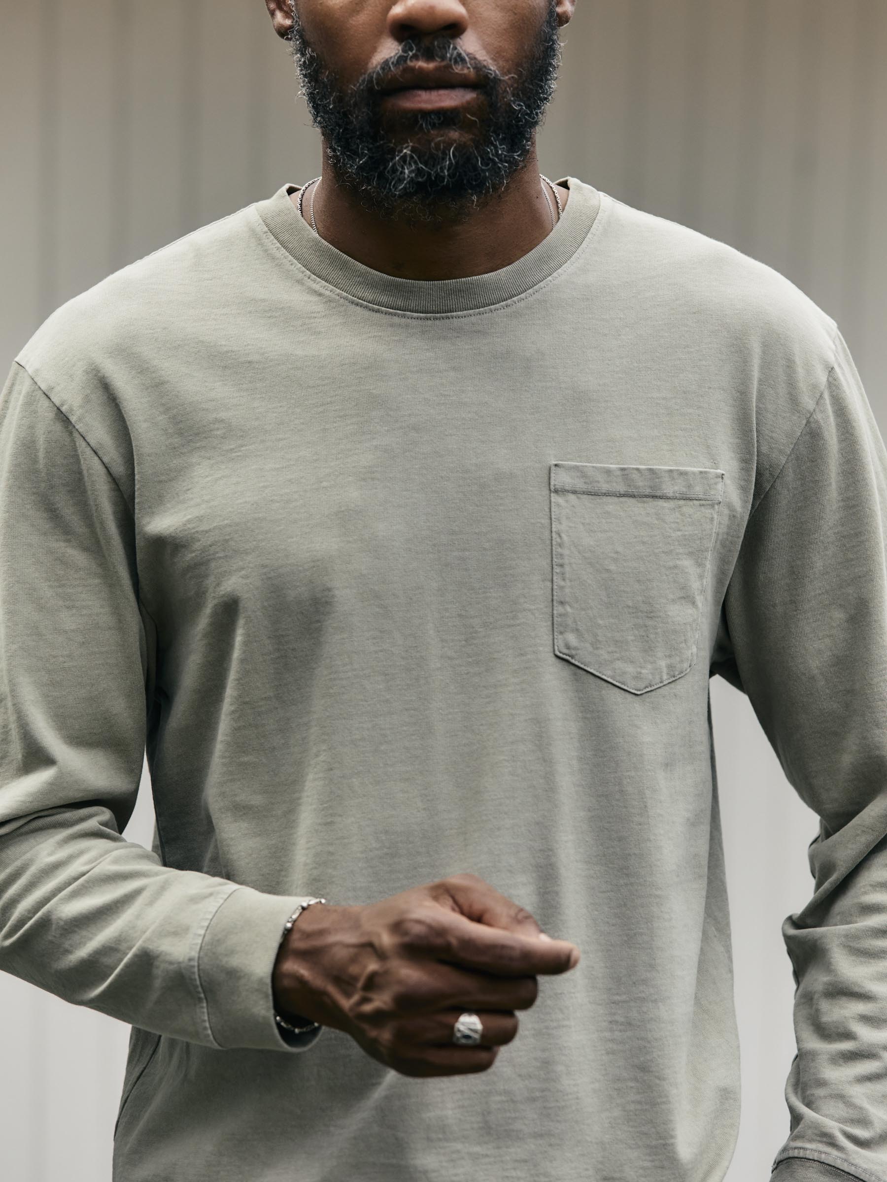 long sleeve pocket tee in stone