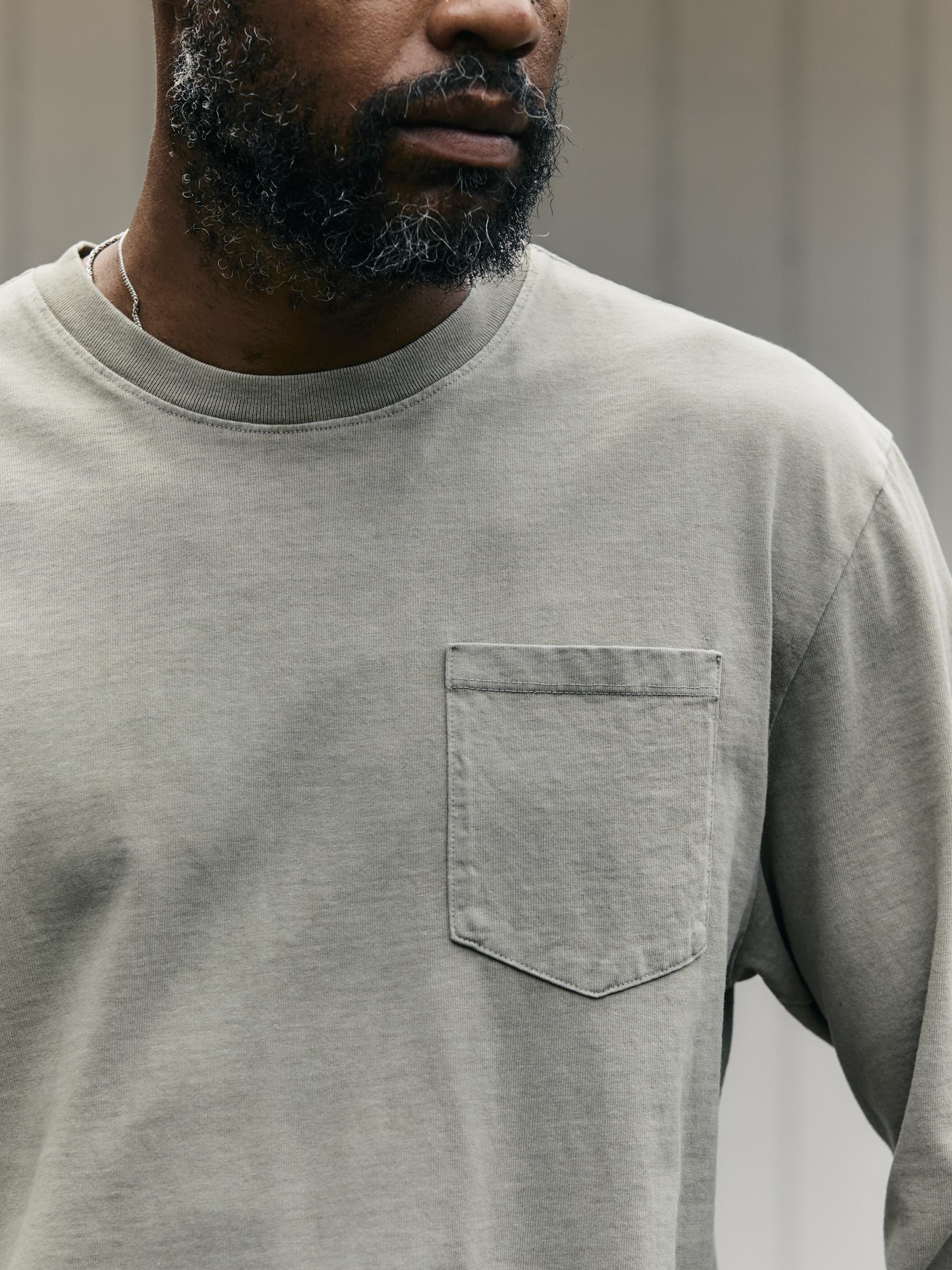 long sleeve pocket tee in stone - Image 5