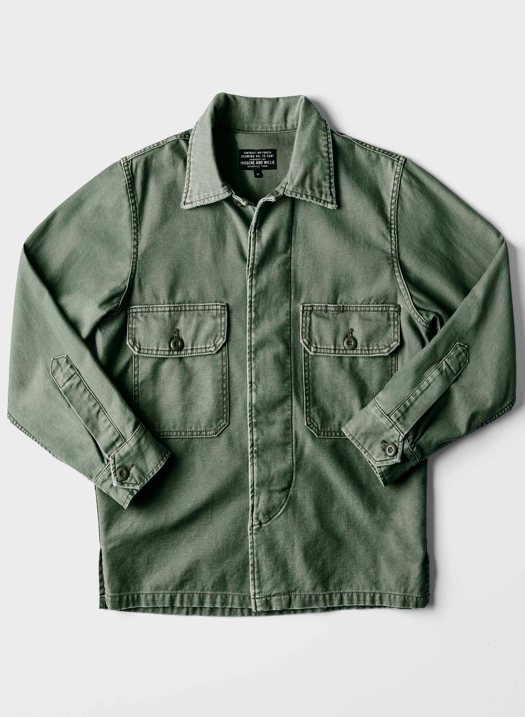 military shirt jacket in fatigue green - Image 10
