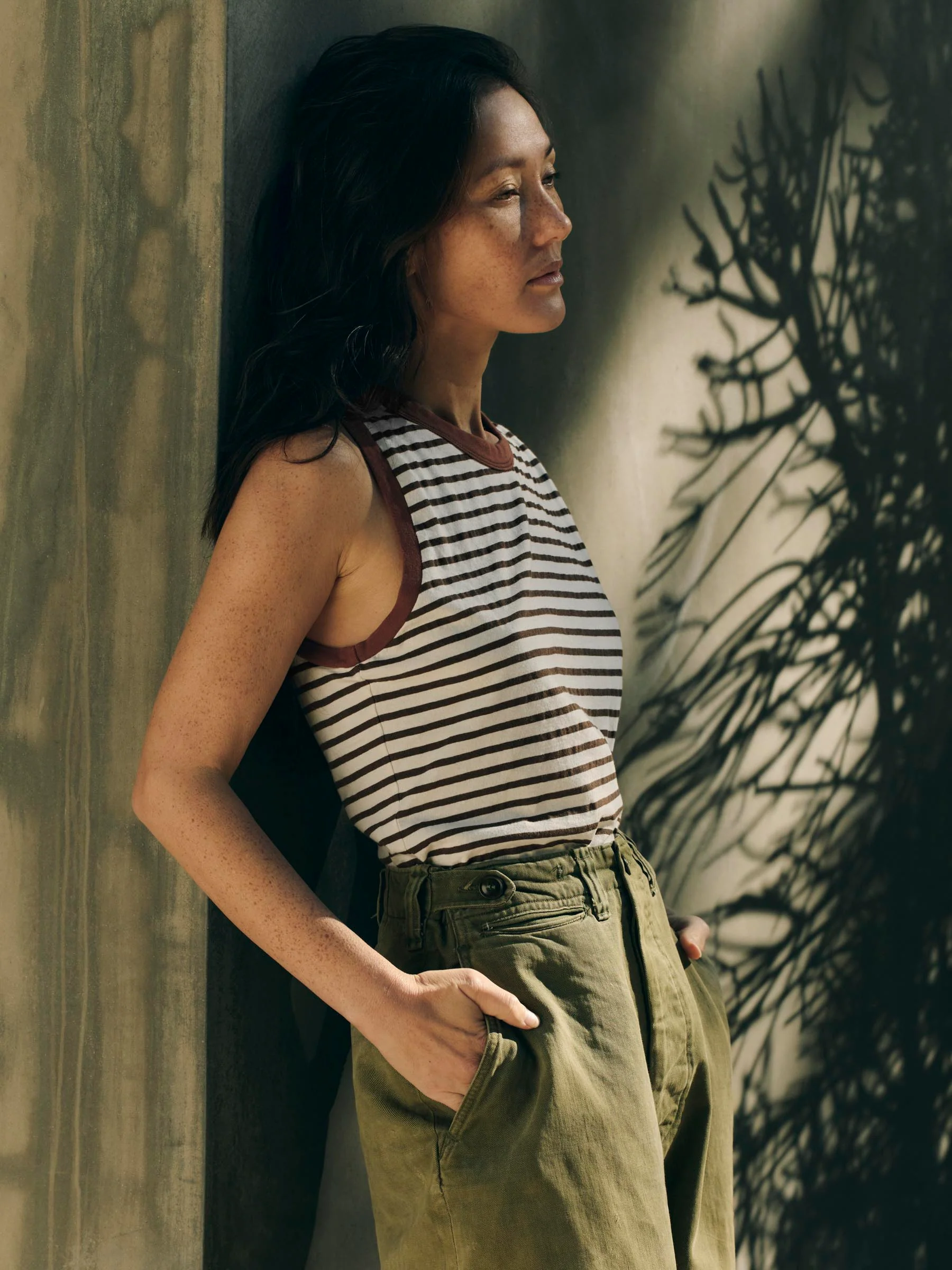 muscle tank in brown stripe - Image 3