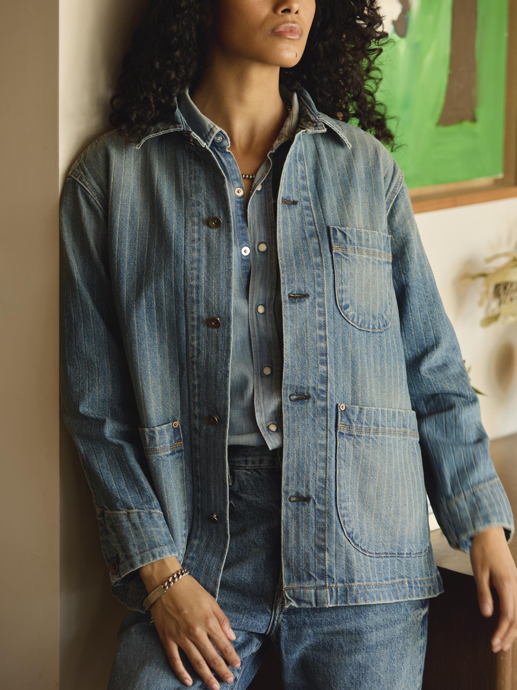 ranch jacket in washed indigo stripe - Image 4