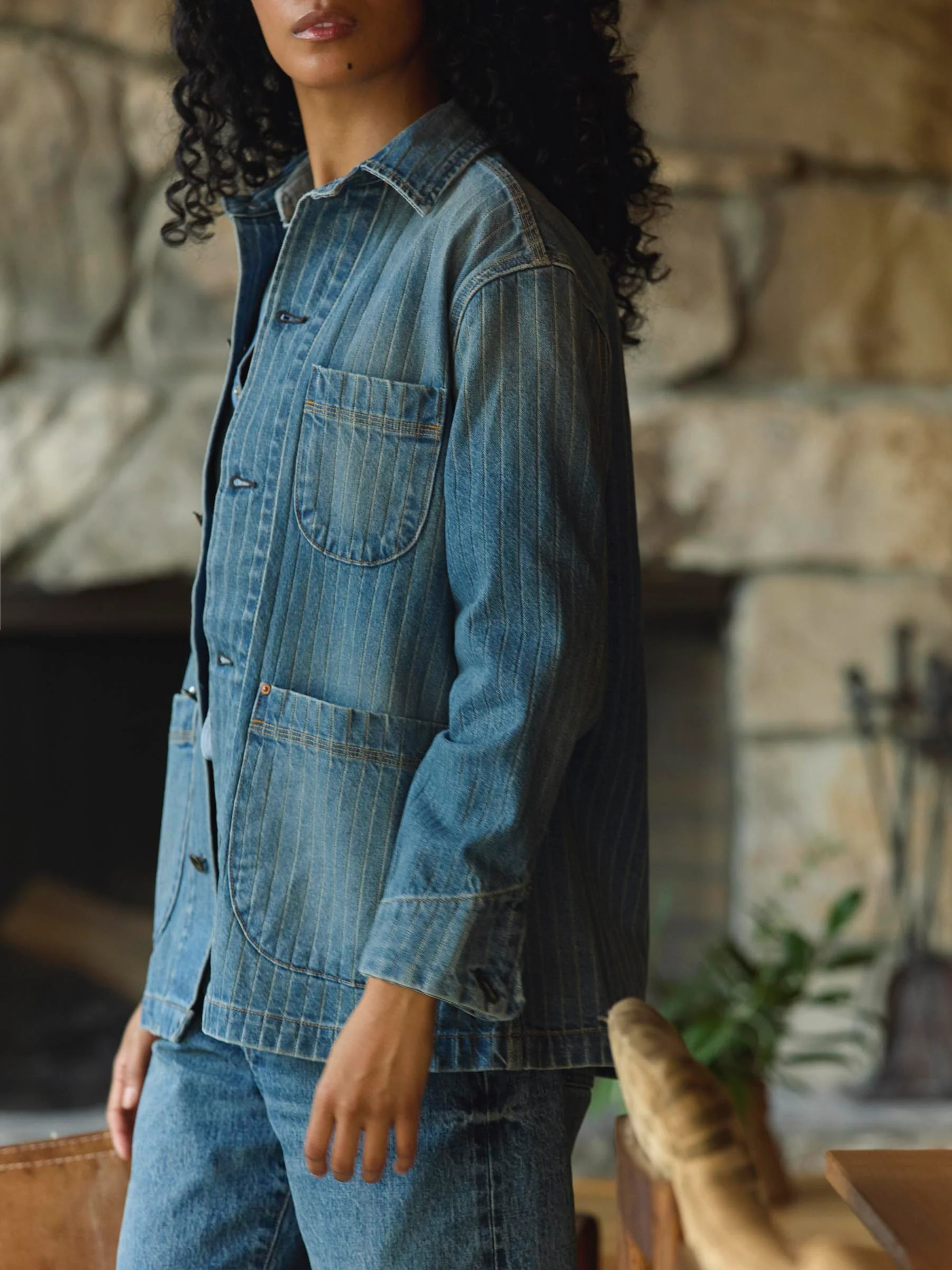 ranch jacket in washed indigo stripe - Image 7