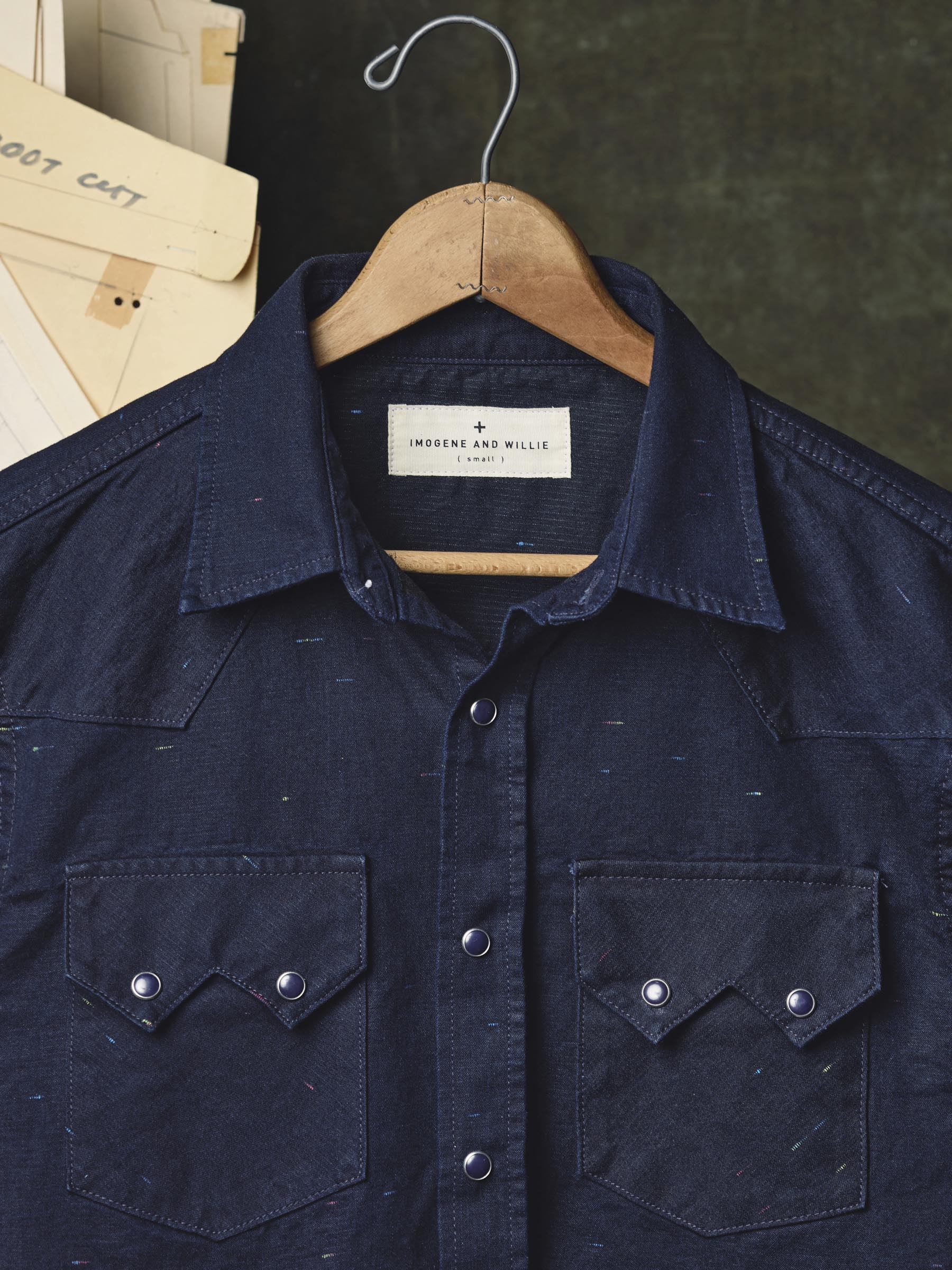 sawtooth pearl snap in reverse black indigo nep - Image 2