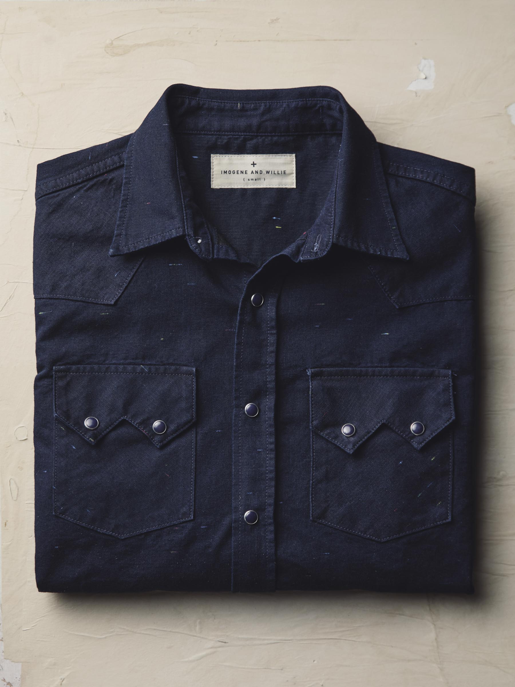 sawtooth pearl snap in reverse black indigo nep - Image 6