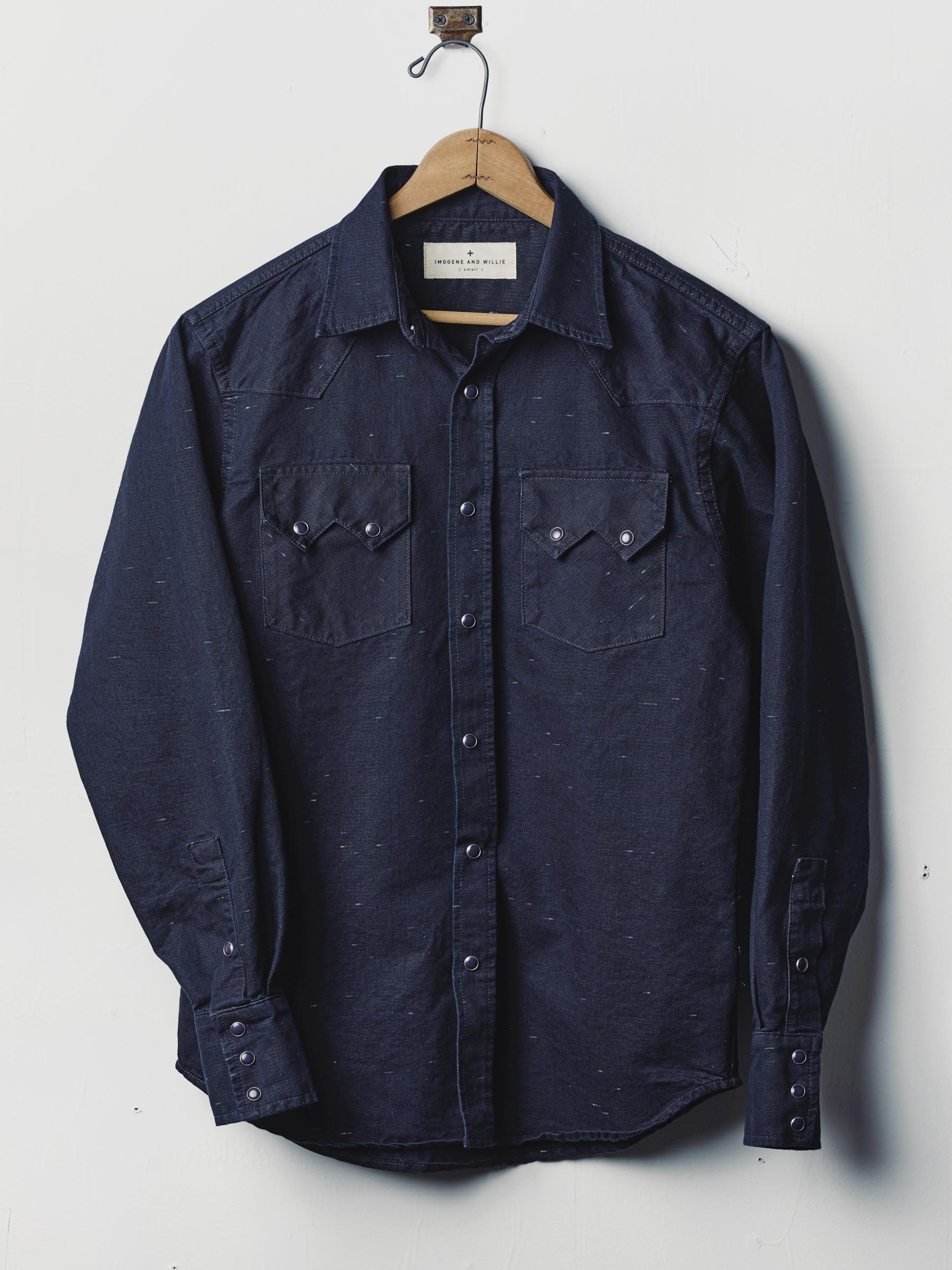 sawtooth pearl snap in reverse black indigo nep - Image 7