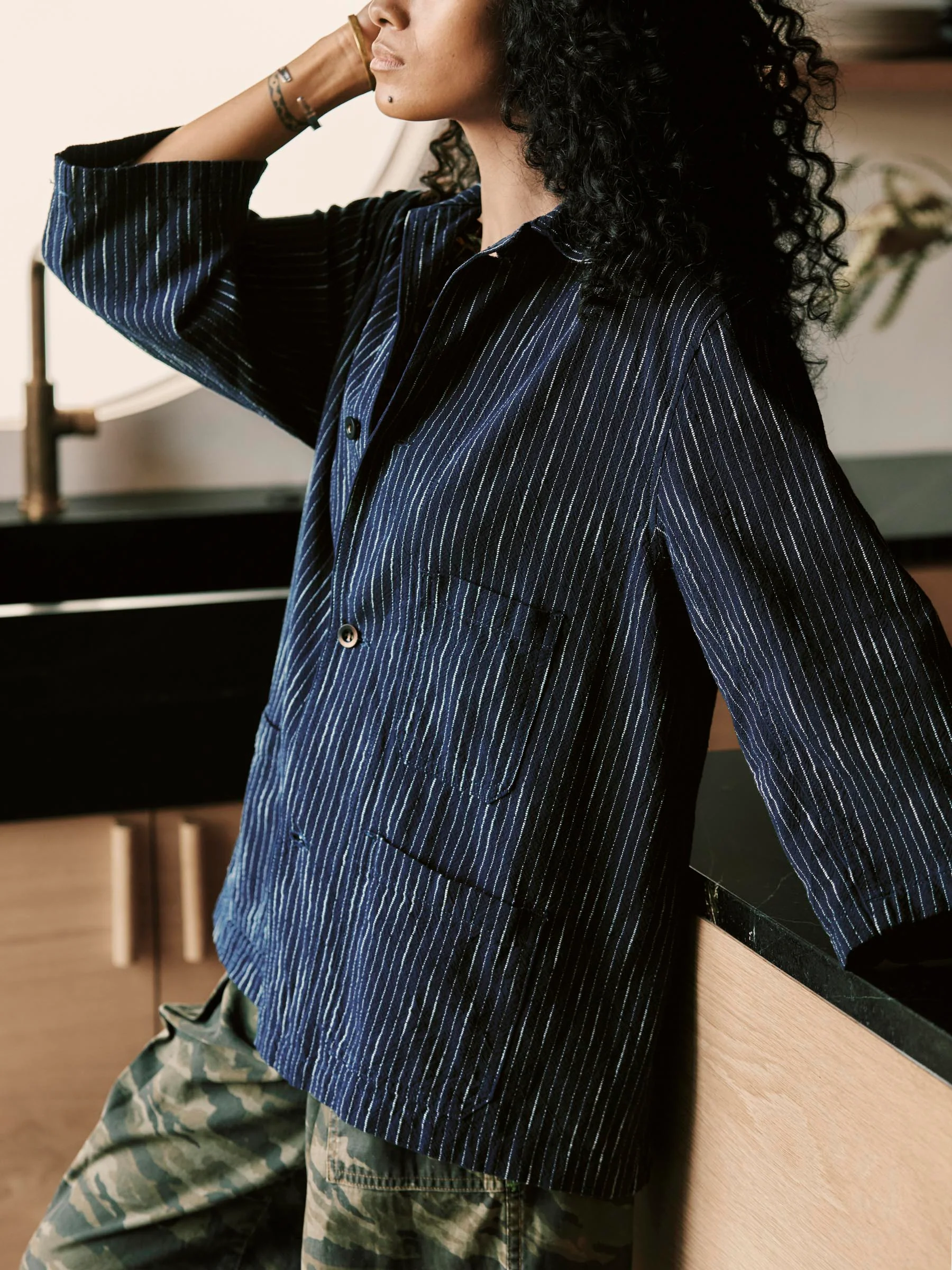 striped indigo studio jacket - Image 4
