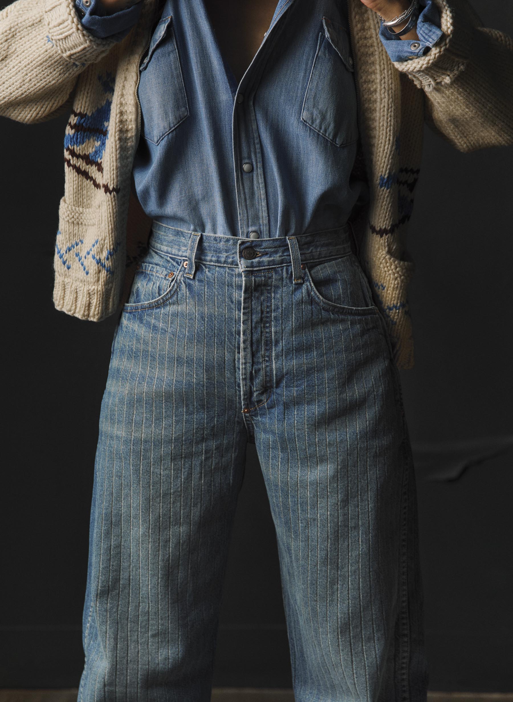 buckleback jean in washed indigo stripe - Image 3