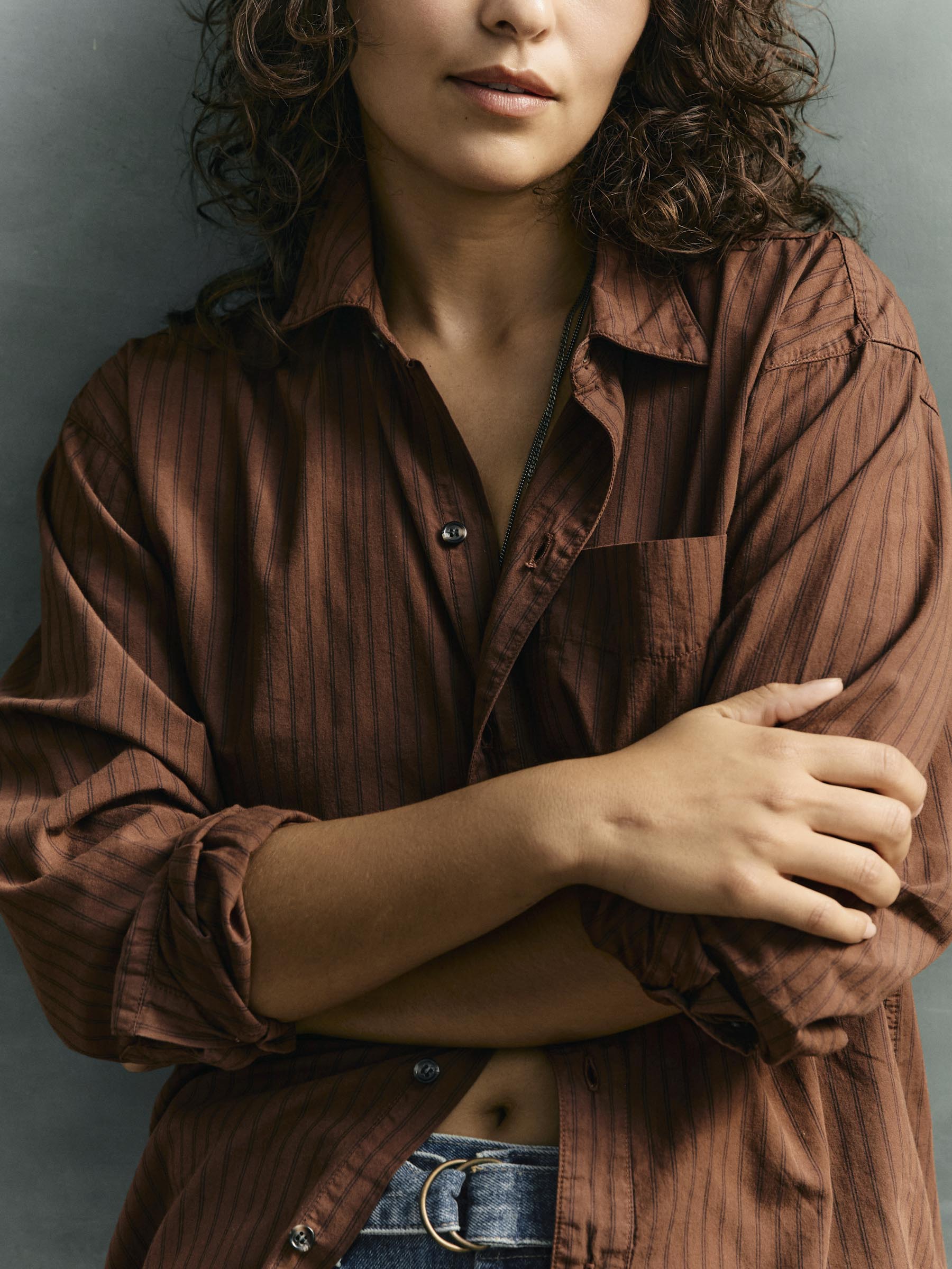 clyde brown striped cotton button up - Image 7
