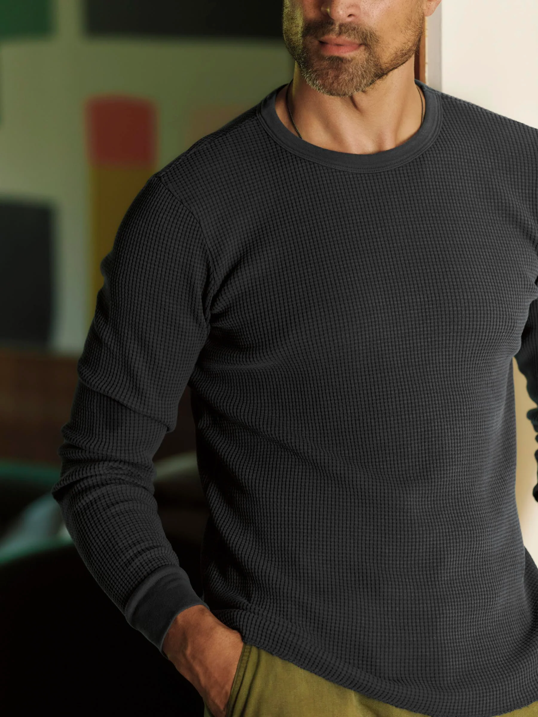 long sleeve thermal crew in faded black - Image 3