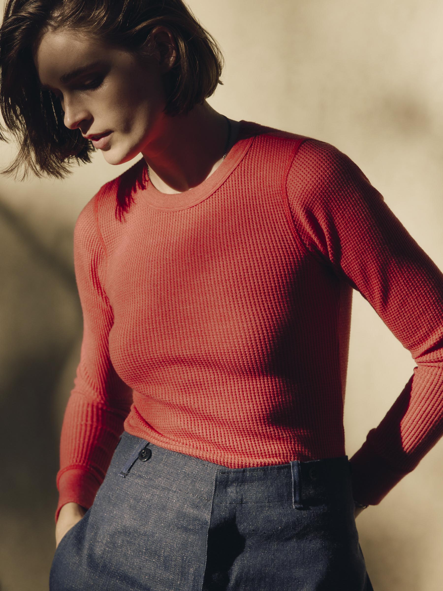 long sleeve waffle thermal in faded red