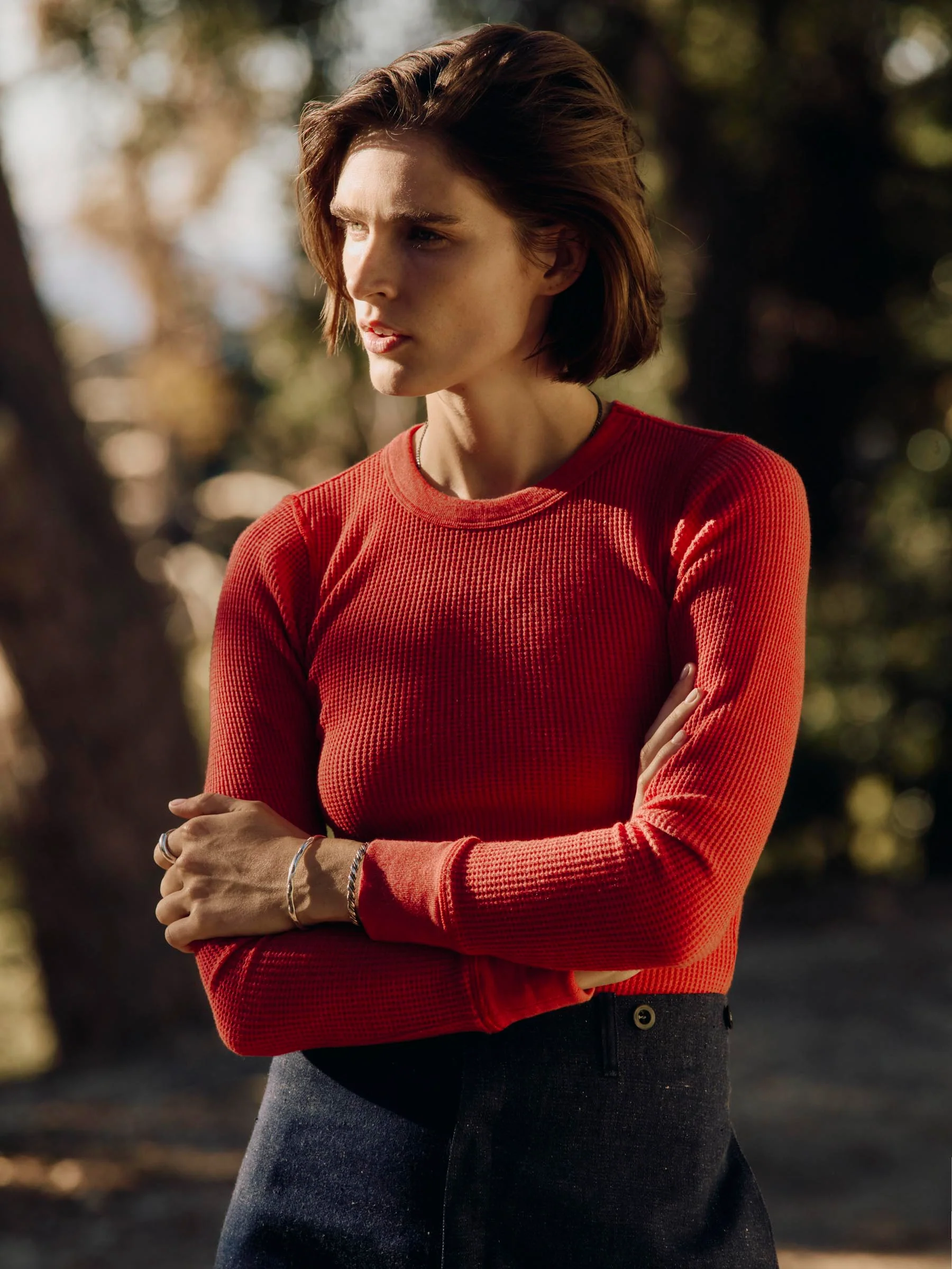 long sleeve waffle thermal in faded red - Image 8