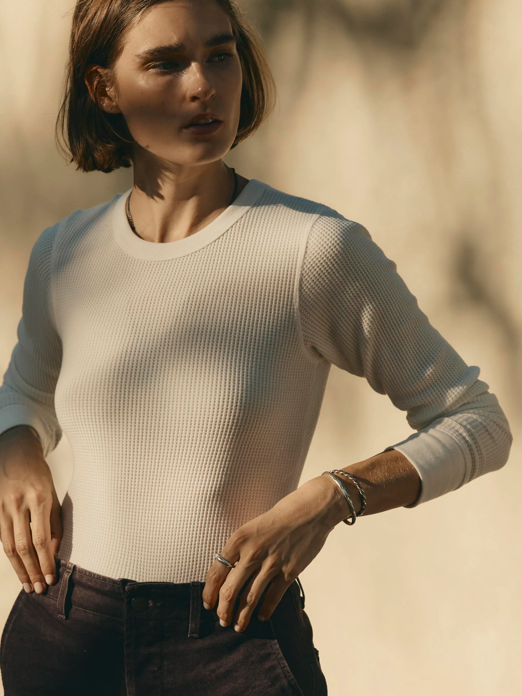 long sleeve waffle thermal in white - Image 3
