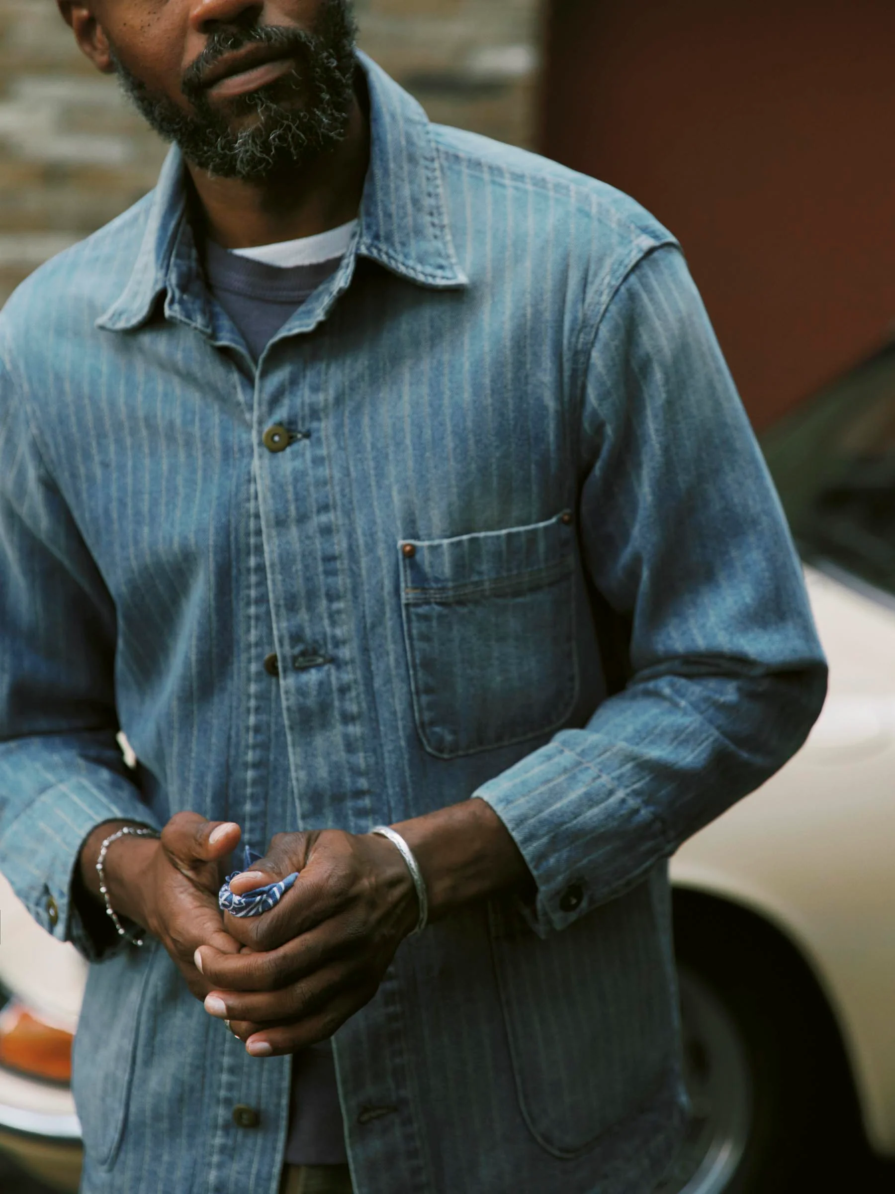 ranch jacket in washed indigo stripe - Image 6