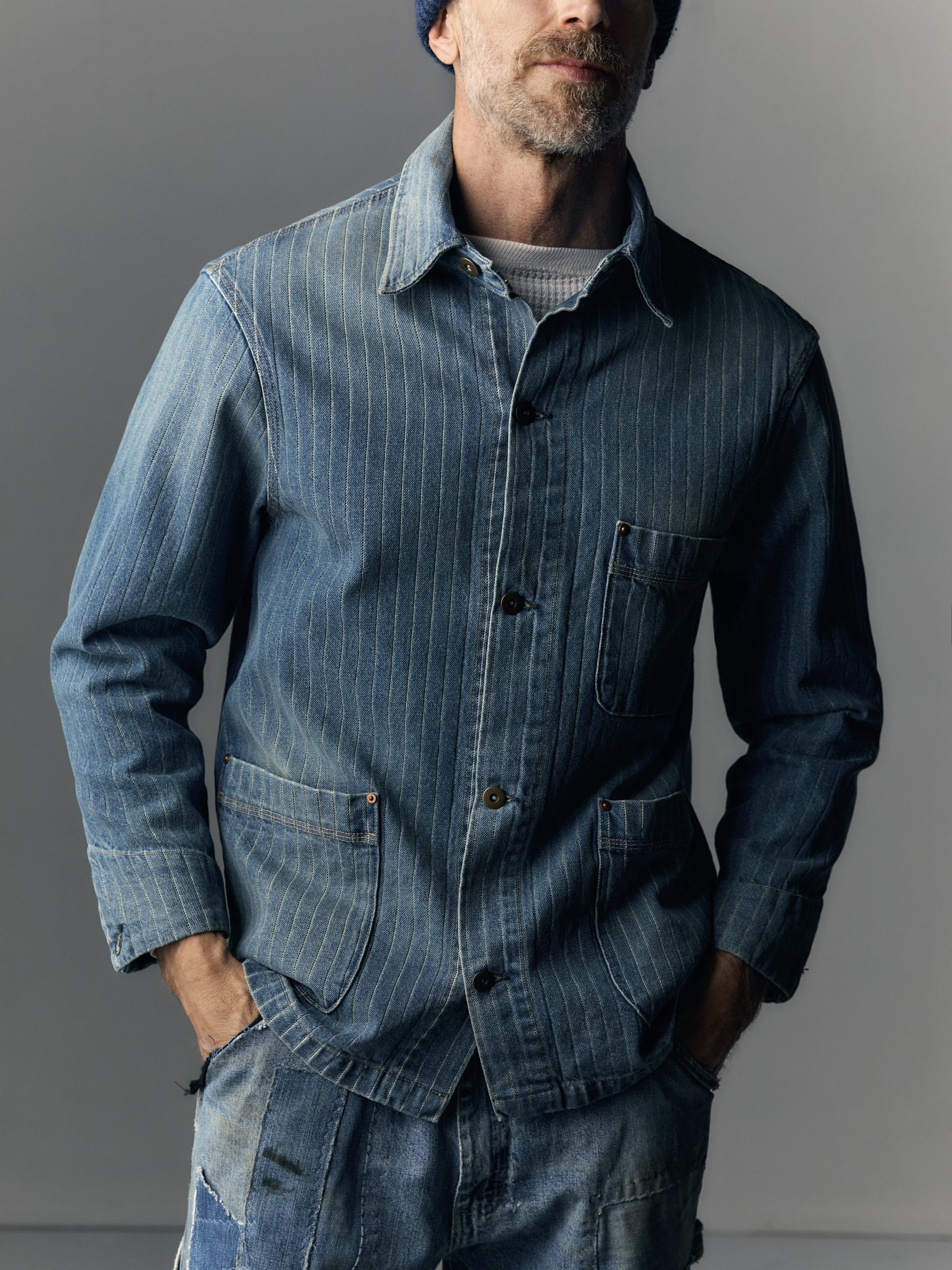ranch jacket in washed indigo stripe - Image 7