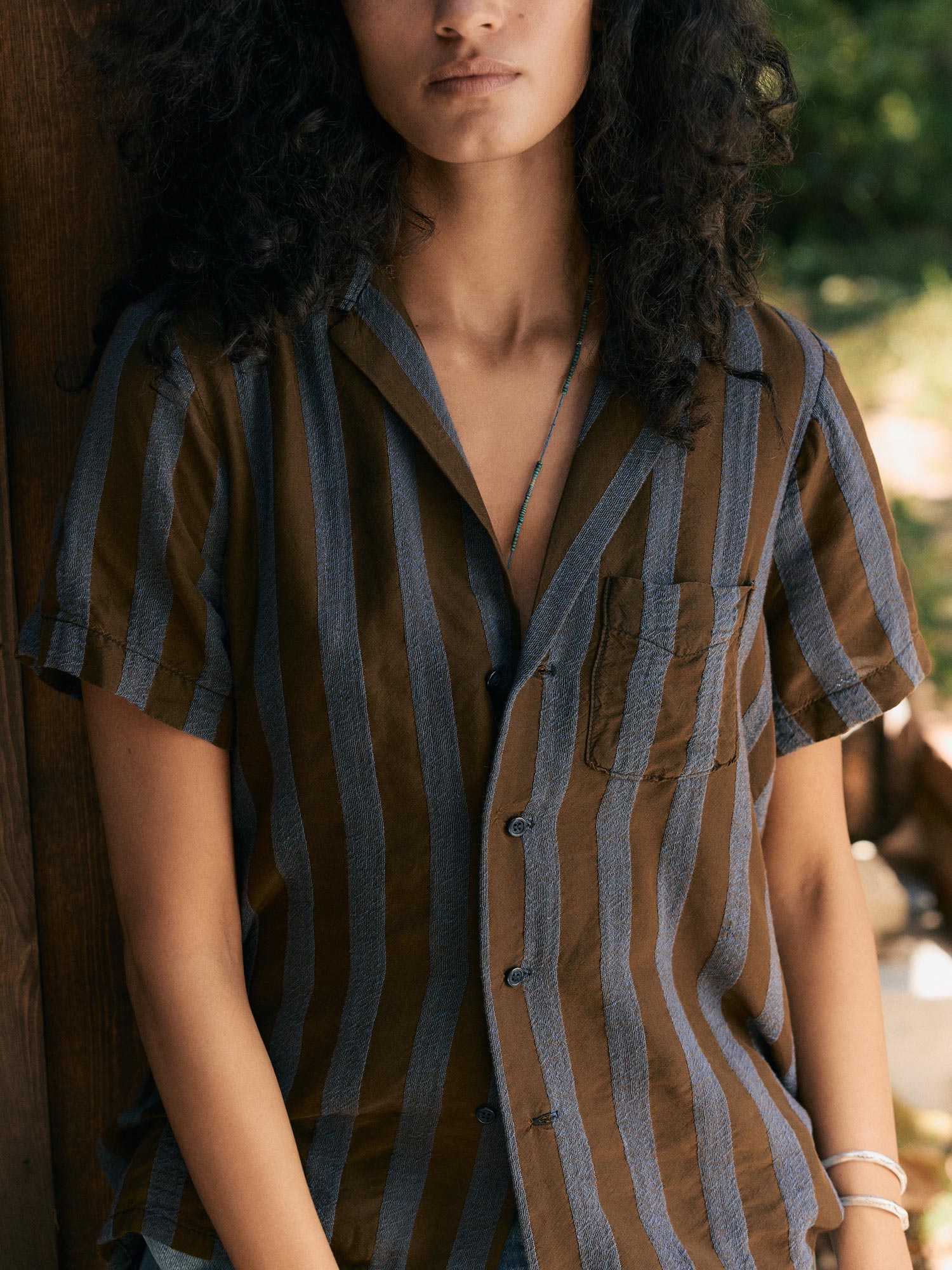 the sunfair shirt in indigo jacquard stripe