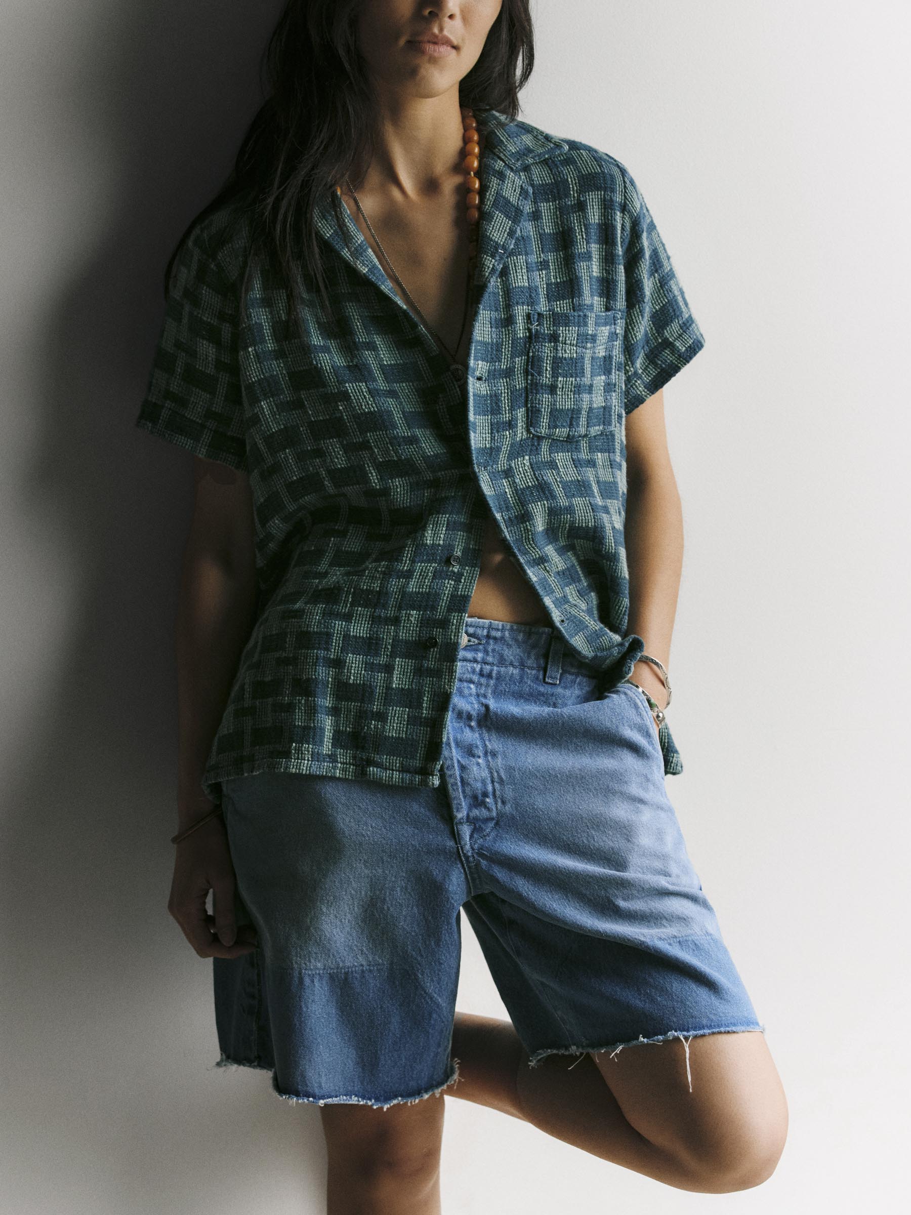 the sunfair shirt in open knit indigo